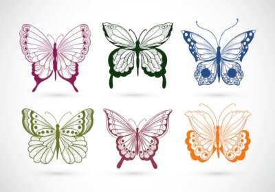 Free Vector | Hand draw collection of pretty colorful butterflies design