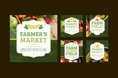 Free Vector | Hand drawn flat design farmers market instagram post collection