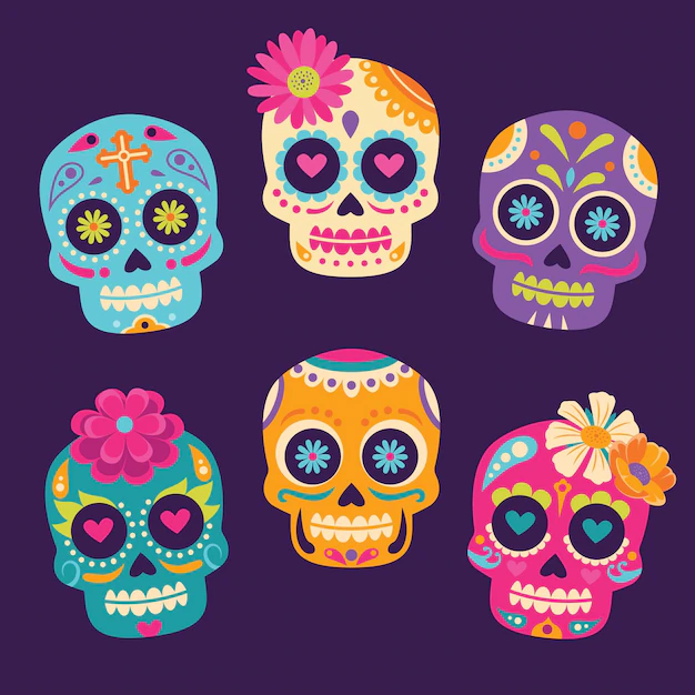 Free Vector | Hand drawn flat dia de muertos skulls collection