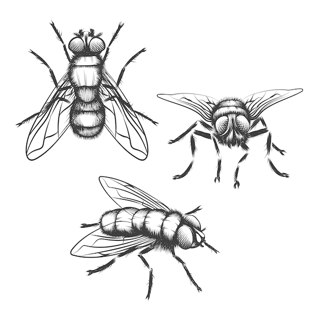 Free Vector | Hand drawn flies. insect with wing, biology and sketch