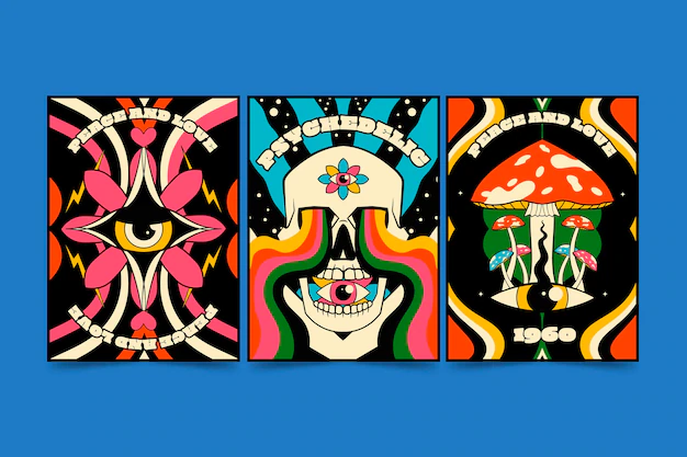 Free Vector | Hand drawn groovy psychedelic covers