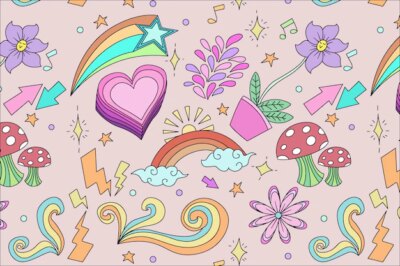 Free Vector | Hand drawn groovy psychedelic style pattern