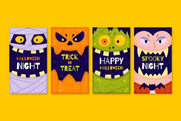 Free Vector | Hand drawn halloween instagram stories collection