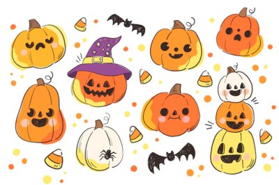 Free Vector | Hand drawn halloween pumpkins collection