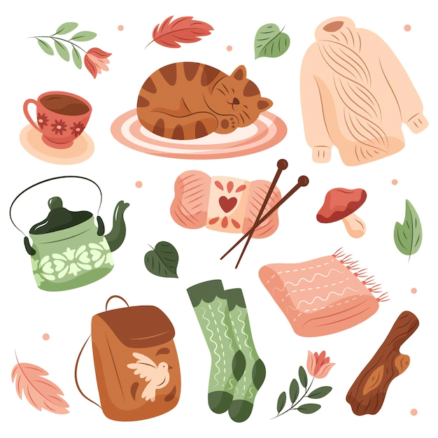 Free Vector | Hand drawn hygge stickers set