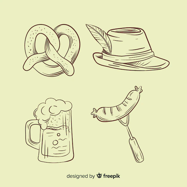 Free Vector | Hand drawn oktoberfest element collection in pencil