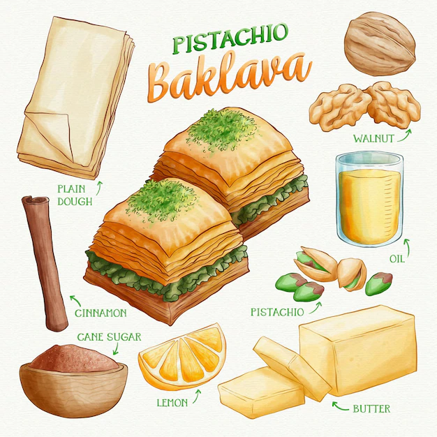 Free Vector | Hand drawn pistachio baklava recipe