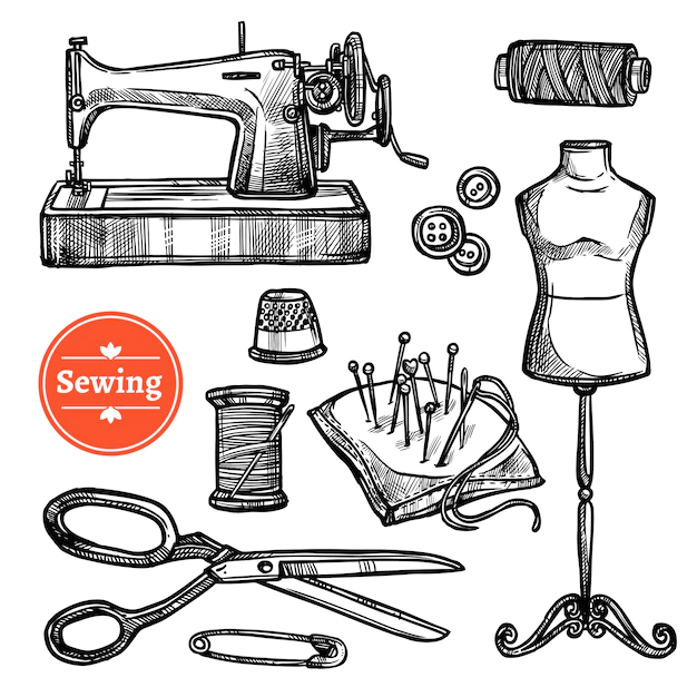 Free Vector | Hand drawn sketch sewing set