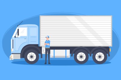 Free Vector | Hand drawn transportation truck with delivery man
