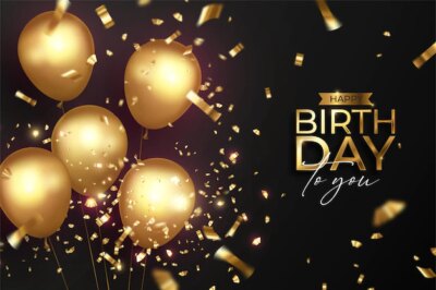 Free Vector | Happy birthday with realistic golden balloons