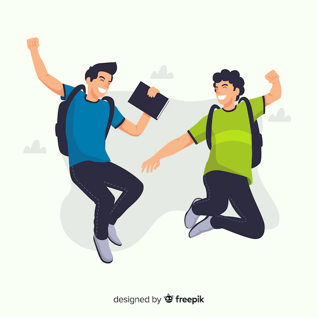Free Vector | Happy students jumping with flat design