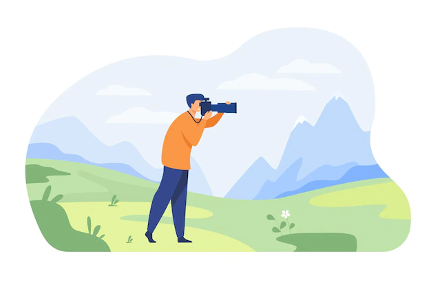 Free Vector | Happy travel photographer taking picture of nature isolated flat illustration