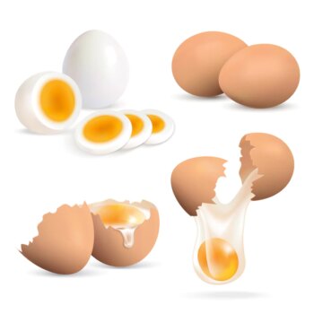 Free Vector | Hard boiled and raw eggs realistic set isolated on white background