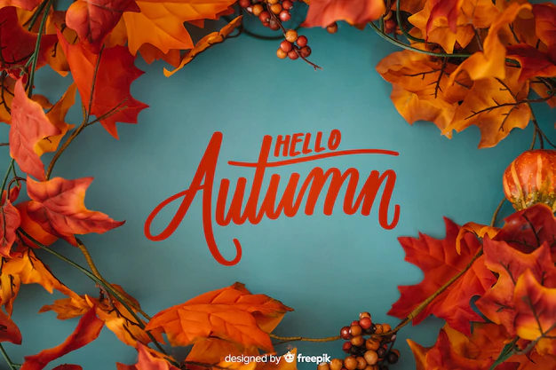 Free Vector | Hello autumn lettering background with realistic leaves