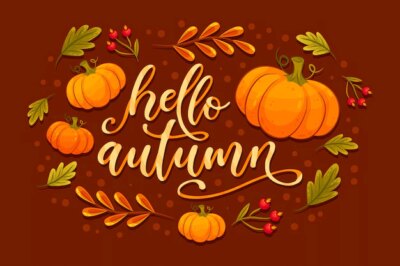 Free Vector | Hello autumn lettering with pumpkins