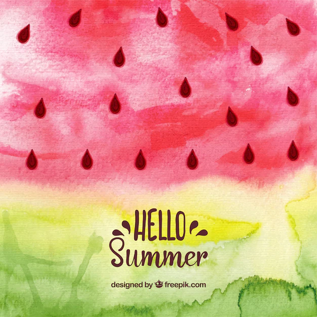 Free Vector | Hello summer background with watermelon in watercolor style