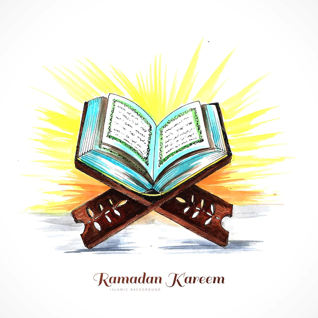 Free Vector | Holy book of the koran on the stand ramadan kareem background