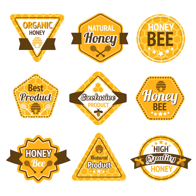 Free Vector | Honey best high quality organic products labels set isolated vector illustration