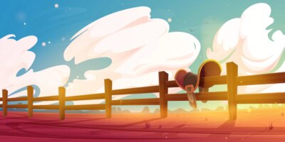 Free Vector | Horse saddle hanging on wooden ranch fence scene