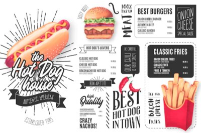 Free Vector | Hot dog restaurant menu template with illustrations