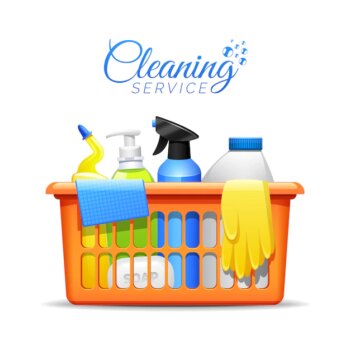 Free Vector | Household cleaning products in basket illustration