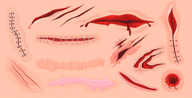 Free Vector | Human skin scars, cuts and bloody wounds flat set