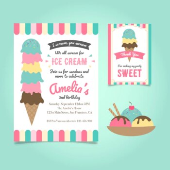 Free Vector | Ice cream birthday invitation