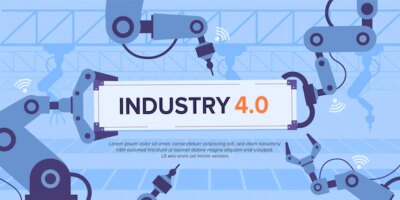 Free Vector | Industry 4.0 banner with robotic arm.