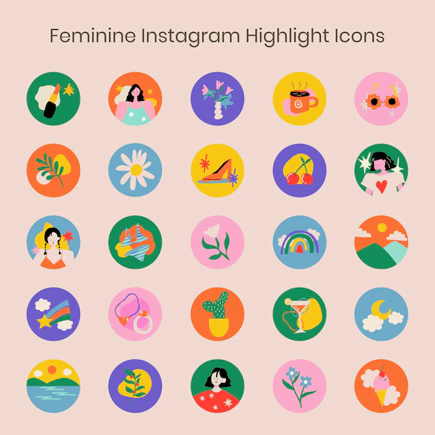 Free Vector | Instagram highlight icon, lifestyle illustration in colorful retro design vector collection