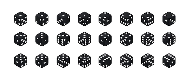 Free Vector | Isometric dice. variants black game cubes isolated on white background. all possible turns collection.