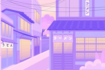 Free Vector | Japanese street in pastel colours