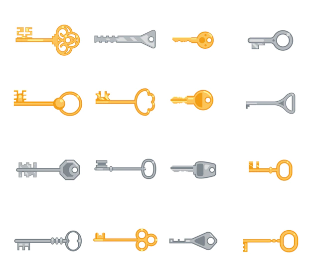 Free Vector | Key flat icons set. security and access, metal antique personal. vector illustration