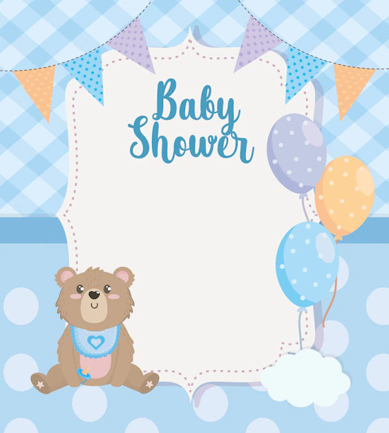 Free Vector | Label of party banner with teddy bear and balloons