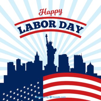 Free Vector | Labor day background with city and flag