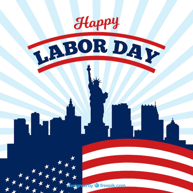 Free Vector | Labor day background with city and flag