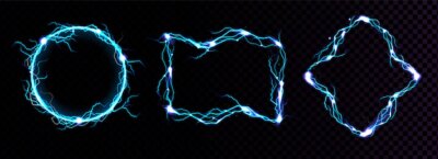 Free Vector | Lightning frames, electric blue thunderbolt borders, magic portals, energy strike.