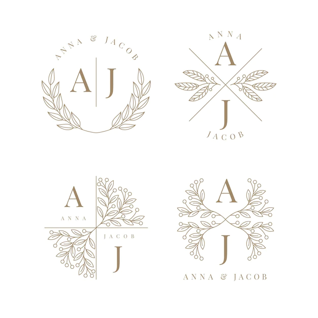 Free Vector | Linear flat wedding monograms collection