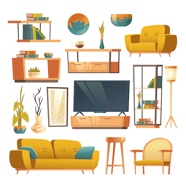 Free Vector | Living room interior set of furniture