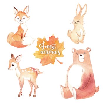 Free Vector | Lovely watercolor forest animals