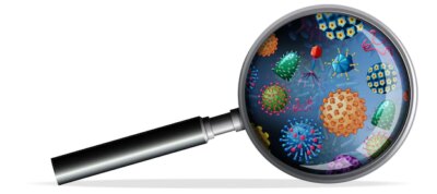 Free Vector | Magnifying glass with different types of virus on lens