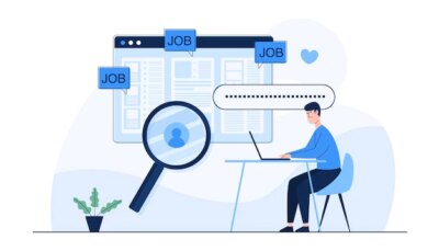 Free Vector | Man search for hiring job online from laptop