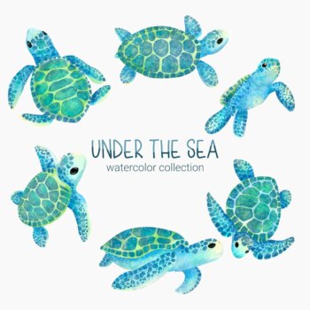 Free Vector | Marine life cute element animal life in under sea underwater animal creature and turtle