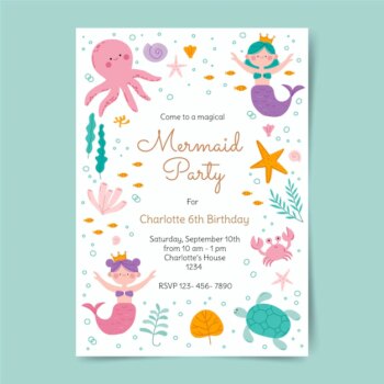 Free Vector | Mermaid birthday invitation template