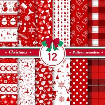 Free Vector | Merry christmas pattern seamless collection in red and white color