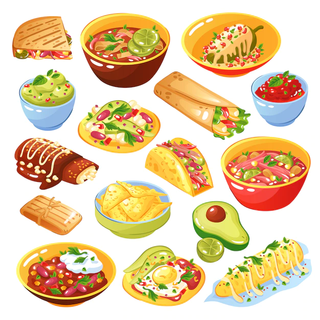 Free Vector | Mexican food set