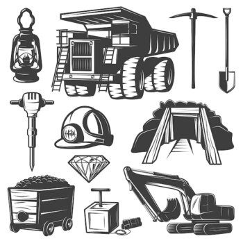 Free Vector | Mining industry elements set