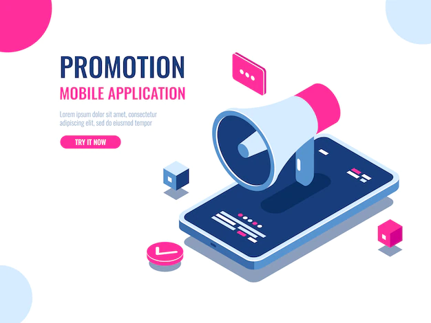 Free Vector | Mobile notification, loudspeaker, mobile application advertising and promotion, digital pr management