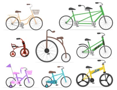 Free Vector | Modern and retro bicycles flat set for web design. cartoon drawing old cycles and cute bikes in bright colors isolated vector illustration collection. transport, cycling and race concept