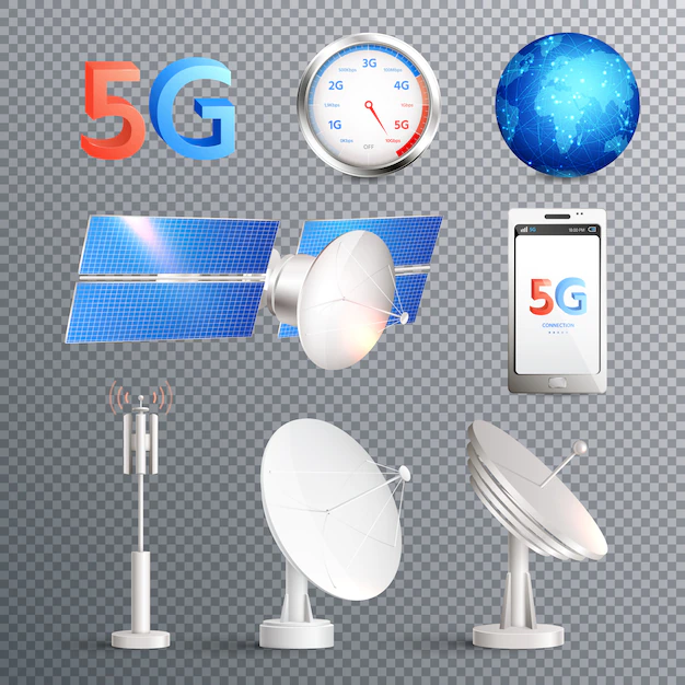 Free Vector | Modern mobile internet technology transparent set of isolated elements promoting signal transmission of 5g standard realistic