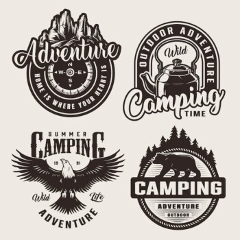 Free Vector | Monochrome camping adventure logos